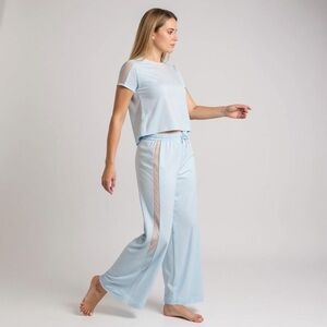 HoneyLove Blisswear Pajama Set with Mesh Panel Detail Glacier Blue Size XL